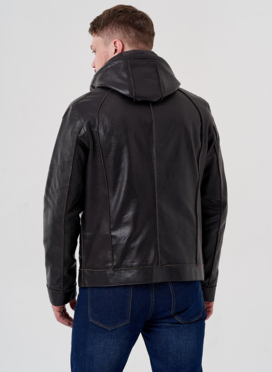 Мужская кожаная куртка с капюшоном