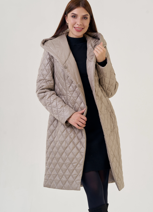 Женское утепленное полупальто с капюшоном  модель № 23282 меха малина