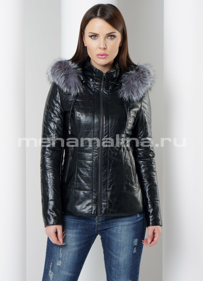 Куртка с капюшоном модель № K-424 меха малина