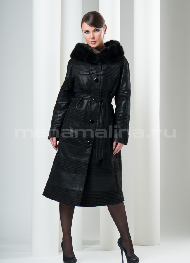 фото Кожаное пальто на кролике модель № K-182