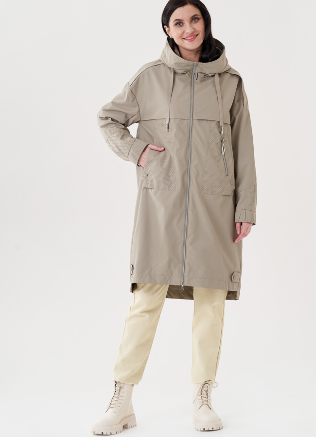 Плащ женский с капюшоном  модель № 24479 меха малина