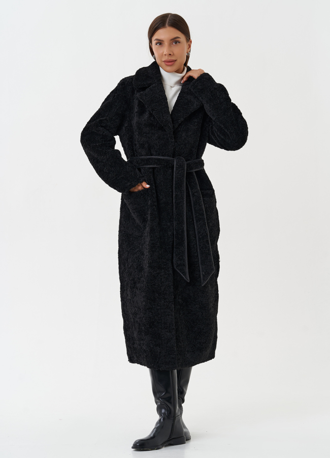 Двухсторонняя дубленка из эко кожи с английским воротником модель № 27777 меха малина