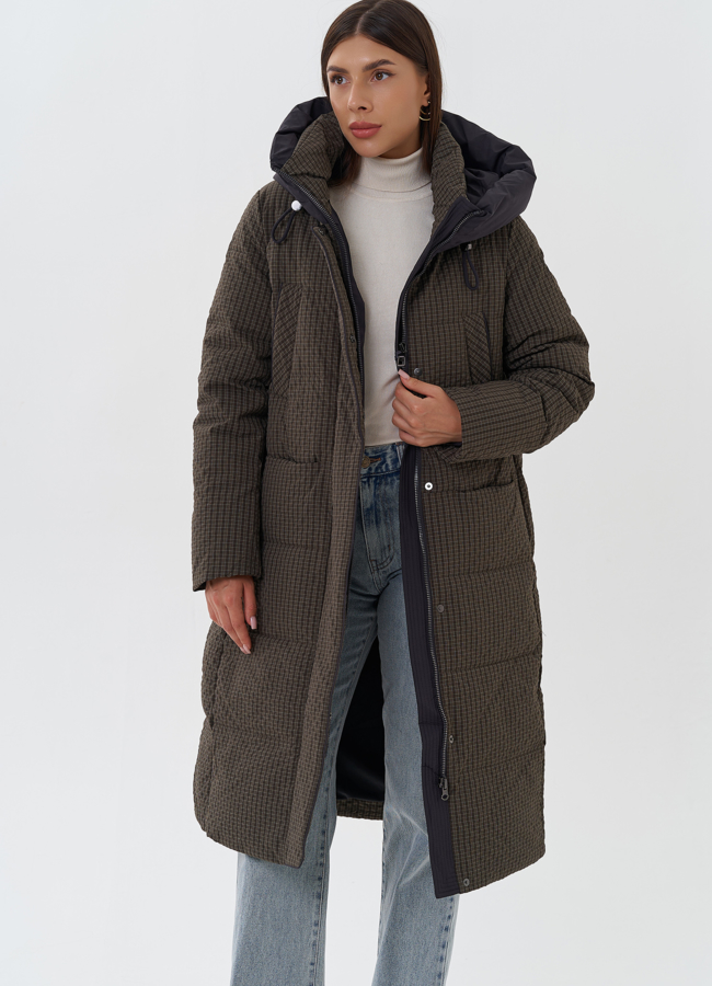 Женский пуховик с принтом модель № 28566 универмаг малина