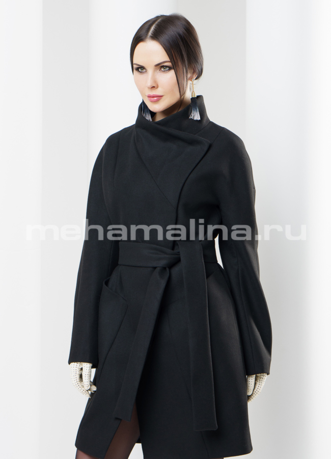 Пальто женское, цвет черный модель № BP-30 меха малина