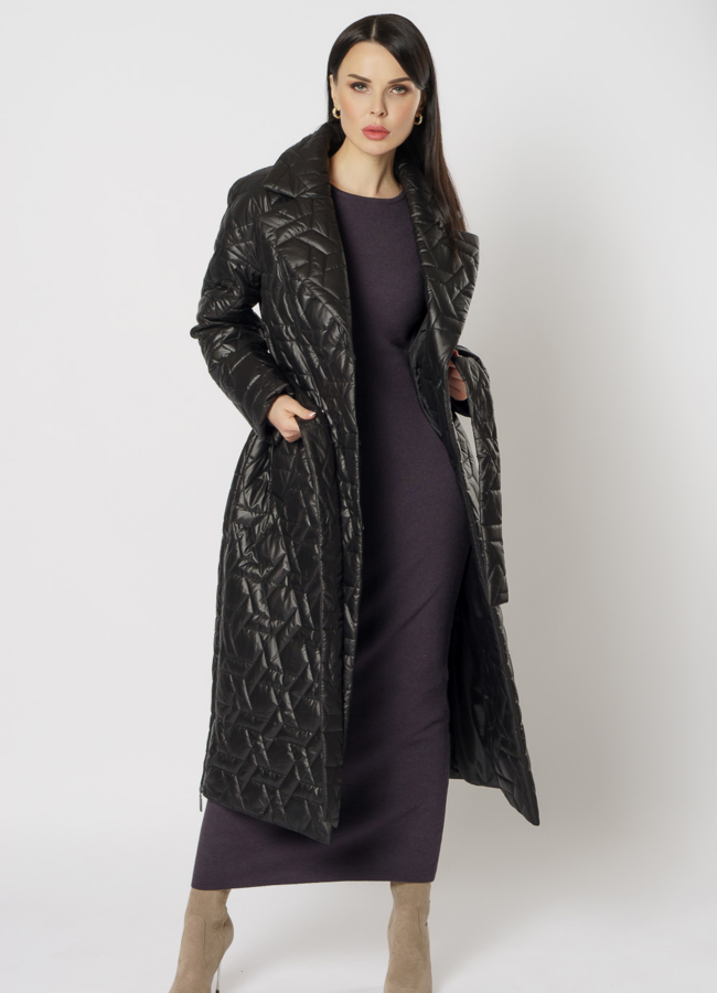 Черное длинное пальто  модель № 17786 универмаг малина