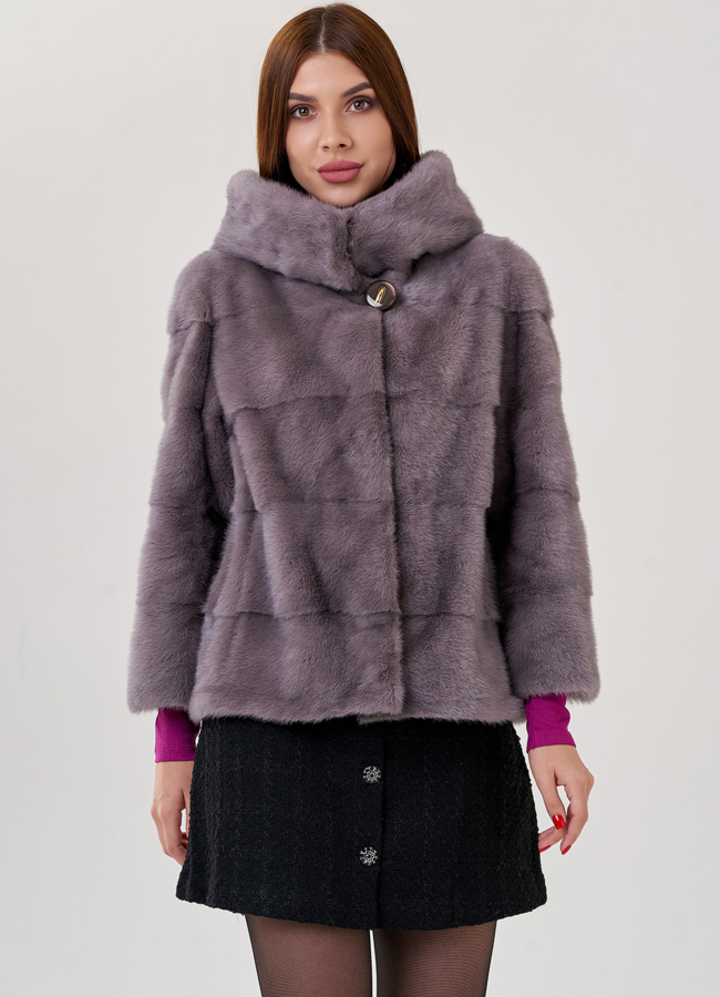 Норковая шуба с капюшоном  модель № 23324 универмаг малина