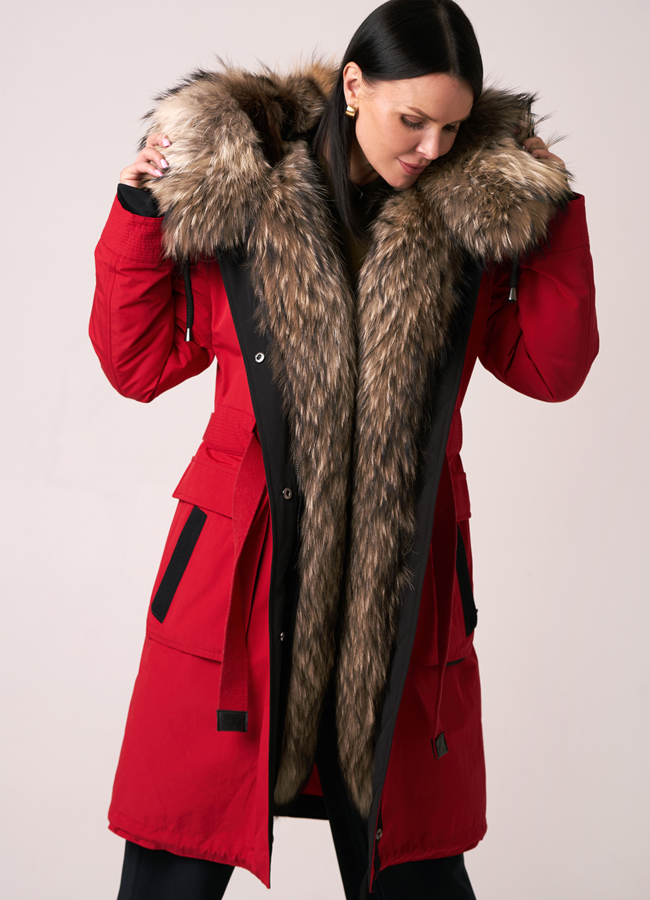 Женская парка красного цвета модель № 12019 универмаг малина