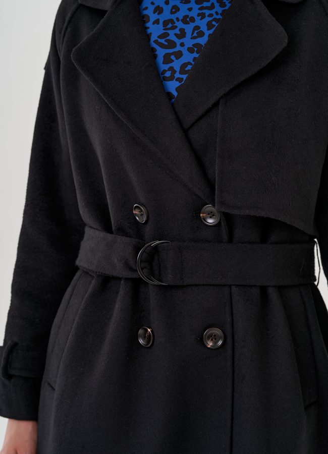 Удлиненное классическое черное пальто модель № 81822 универмаг малина