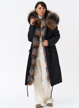 Женская парка с капюшоном из меха чернобурой лисы