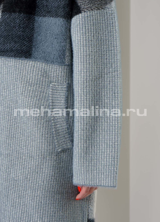 Пальто прямое, в синем цвете с английским воротником модель № 210 универмаг малина