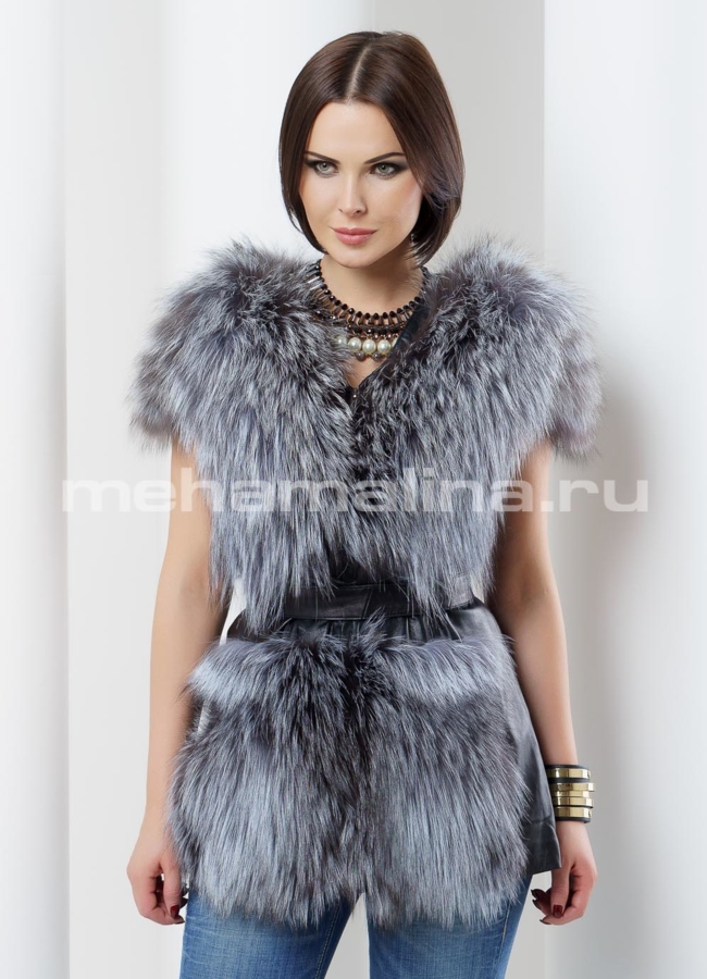 Жилет, чернобурка модель № M-117 меха малина