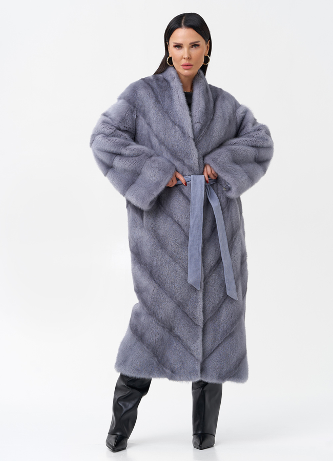 Норковая шуба в голубом цвете модель № 29089 универмаг малина