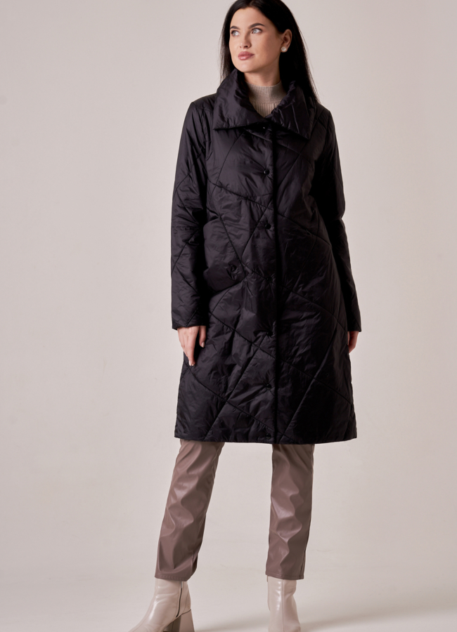 Плащ на кнопках черного цвета модель № А-10 в рассрочку
