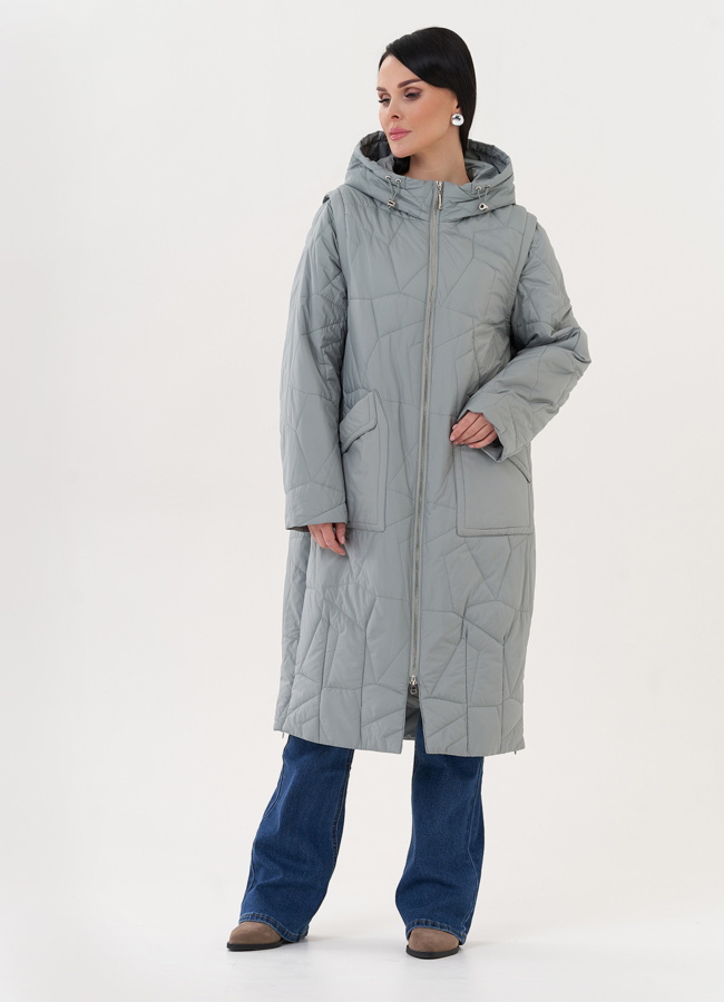 фото Пуховик с капюшоном зеленого цвета модель № 27011