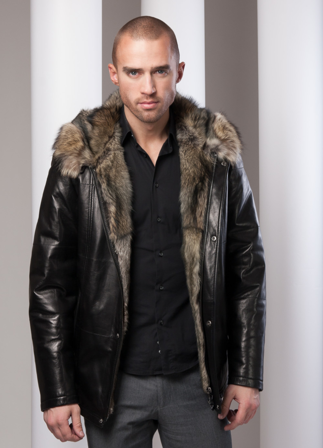 Дубленка на волке модель № DM-37 меха малина