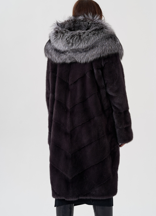 Шуба - баллон из норки с чернобуркой модель № 23949 в кредит