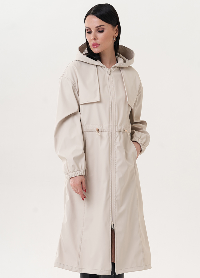 Плащ бежевого цвета с капюшоном  модель № 26801 в кредит