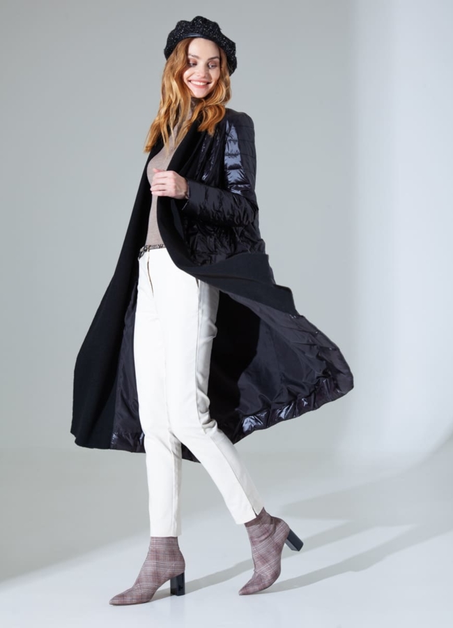 Комбинированное пальто черного цвета модель № 828 в рассрочку