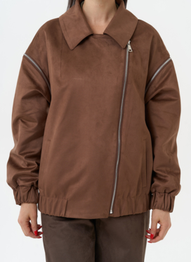 Куртка бомбер из эко замши со съемными рукавами