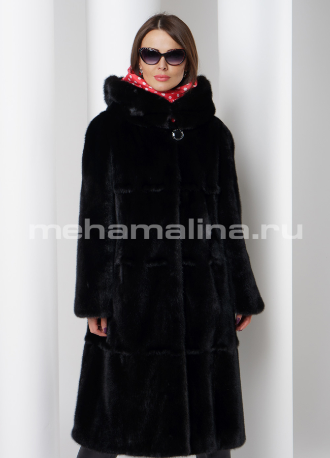 Шуба из скандинавской норки модель № S-516 меха малина