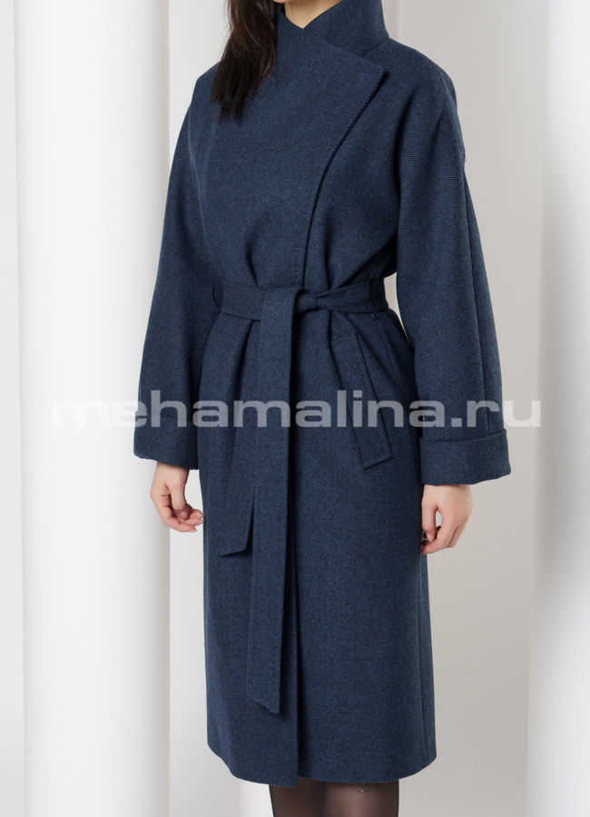 Пальто темно-синее с воротником, на кнопках, рукав 7/8 модель № 2463 универмаг малина