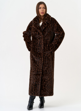 Длинная шуба из эко меха с анималистическим принтом Длинная шуба из эко меха с анималистическим принтом