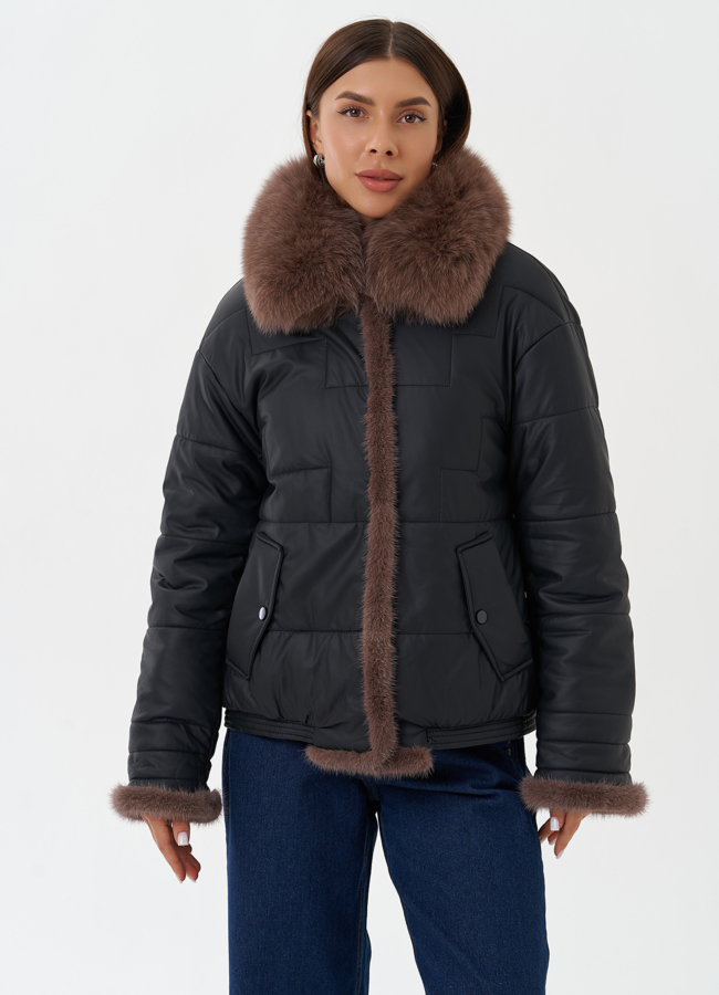 Утепленная куртка из эко кожи с натуральным мехом модель № 27726 в рассрочку