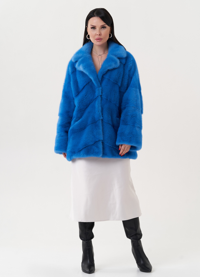 фото Укороченная норковая шуба с английским воротником модель № 26643