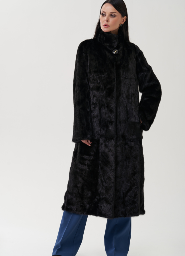 Шуба из меха норки черного цвета в роспуск модель № 25475 универмаг малина