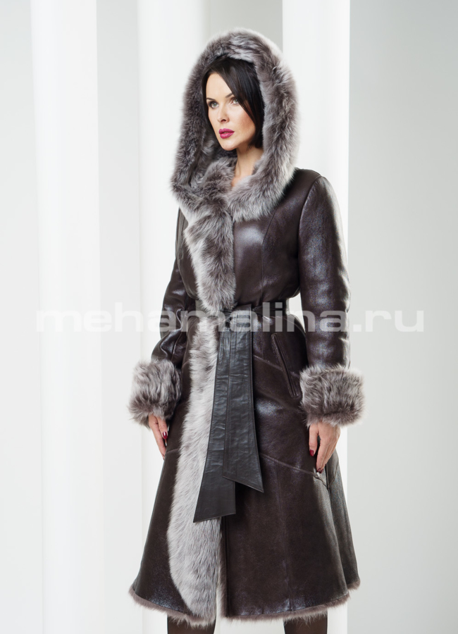 фото Дубленка из тасканы с капюшоном модель № D-122