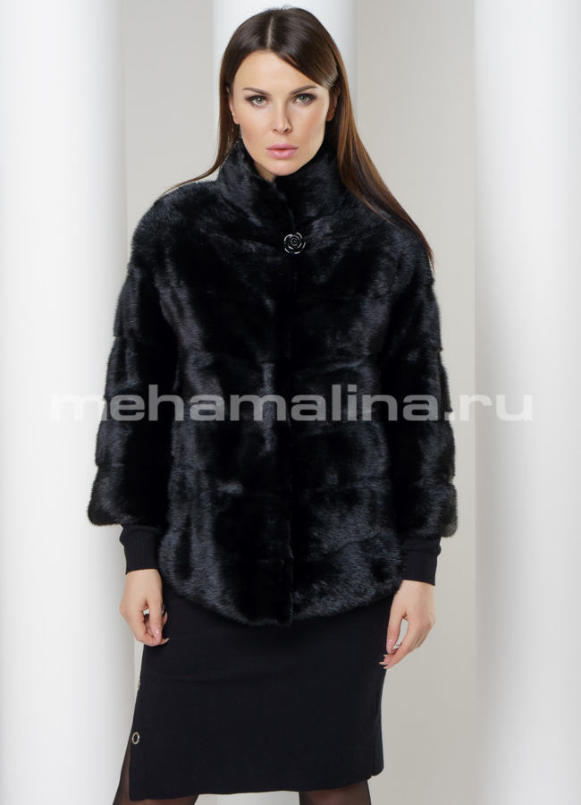 Укороченная шуба из норки модель № S-592 меха малина