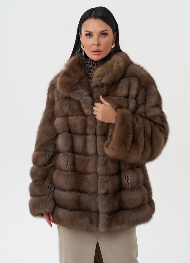 Оверсайз шуба из меха куницы модель № 28085 универмаг малина
