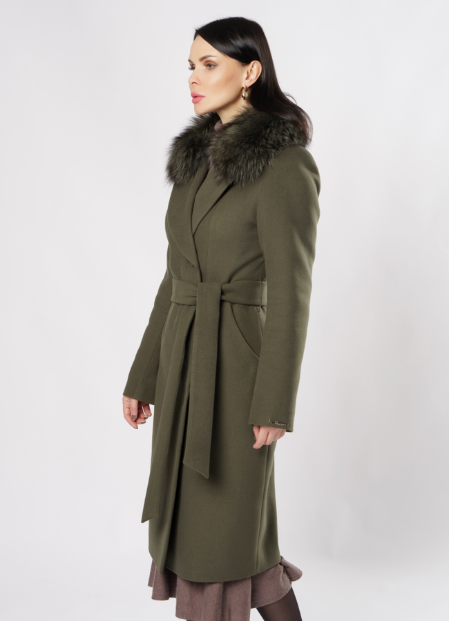 Английское пальто цвета хаки  модель № 19121 в кредит