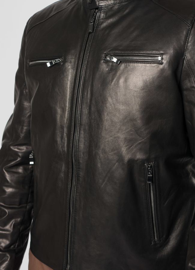 Мужская кожаная куртка на молнии модель № 5065 универмаг малина