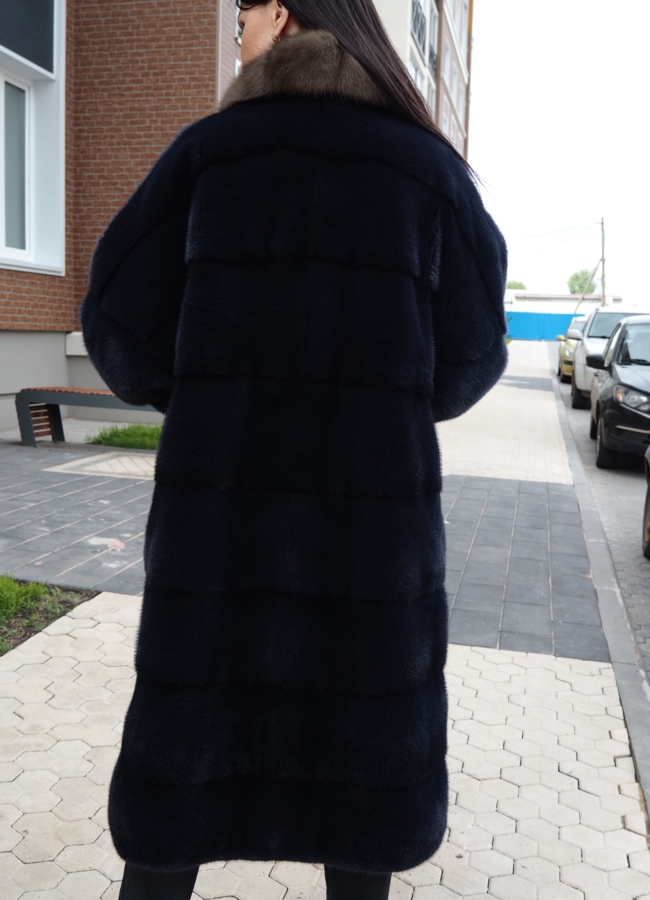 Пальто женское из норки синего цвета модель № S-762 в кредит