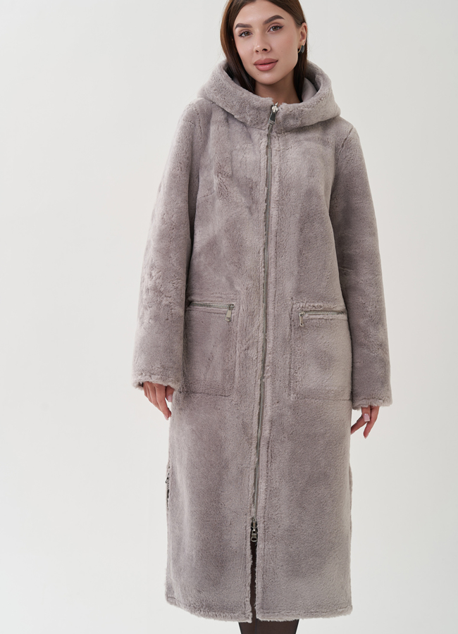 Двухсторонняя дубленка из эко замши модель № 25412 универмаг малина