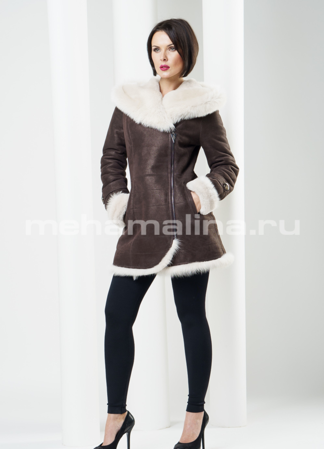 Дубленка на молнии с оформлением из тасканы модель № D-123 в кредит