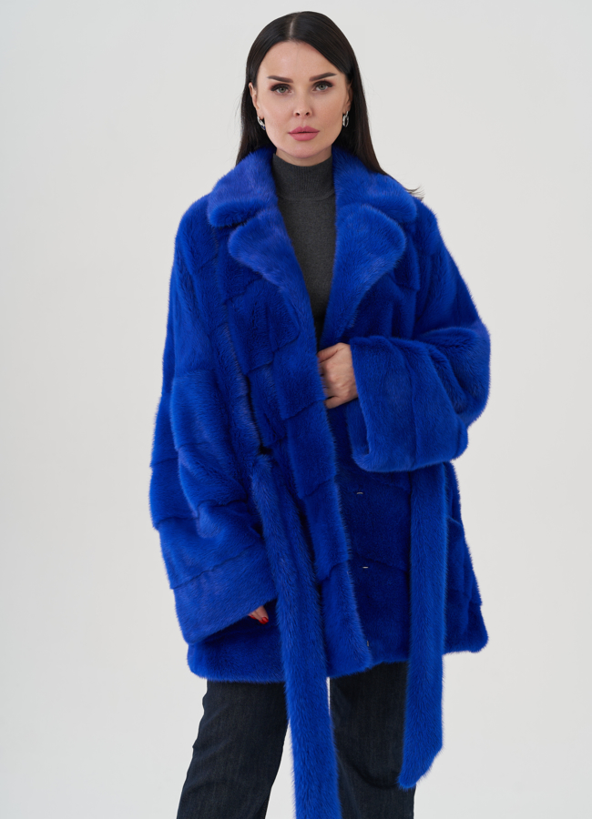 Шуба из норки синего цвета модель № 24705 универмаг малина