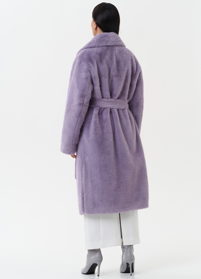 Пальто из эко меха с поясом модель № 1365 в кредит