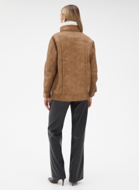 Женская дубленка из эко кожи с воротником стойкой