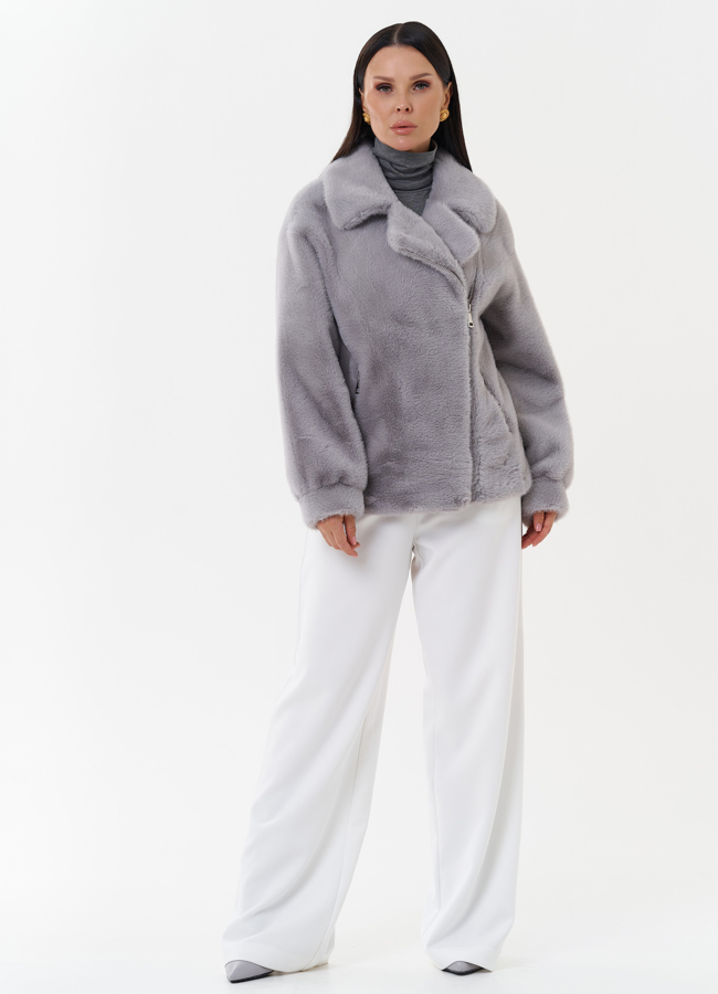 фото Укороченное пальто-косуха из эко меха модель № 27691