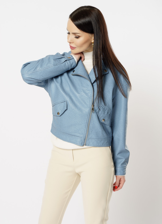 Куртка из эко кожи голубого цвета модель № 20627 универмаг малина