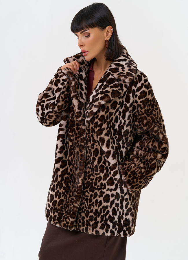 Женская шуба из эко меха с анималистическим принтом модель № 31278 в рассрочку Женская шуба из эко меха с анималистическим принтом модель № 31278 в рассрочку