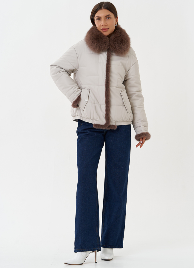 Пуховик из эко кожи с натуральным мехом модель № 27727 в кредит