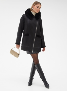 Женская удлиненная дубленка из эко кожи