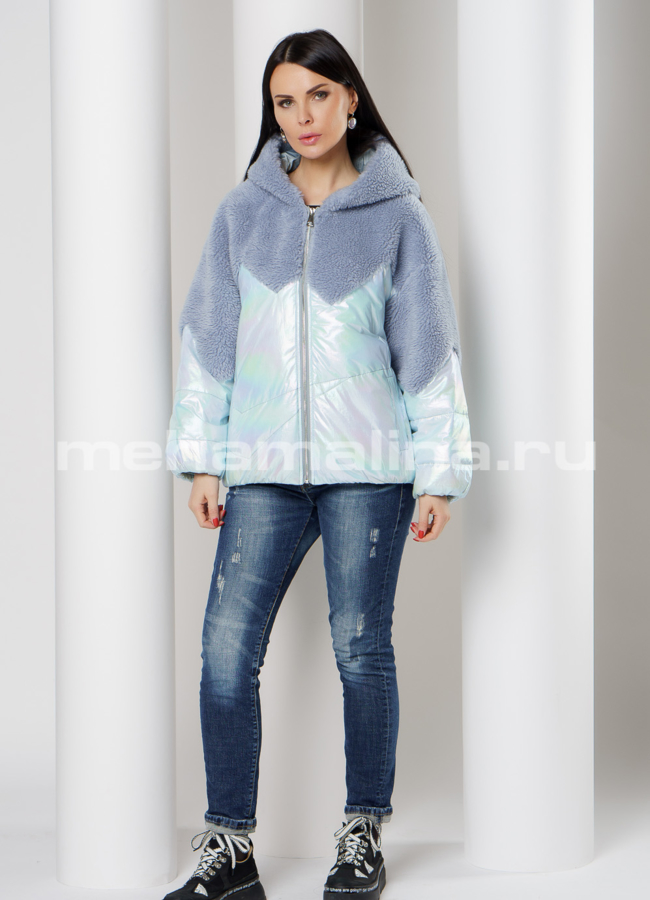 фото Укороченный пуховик с отделкой из шерсти модель № 2390