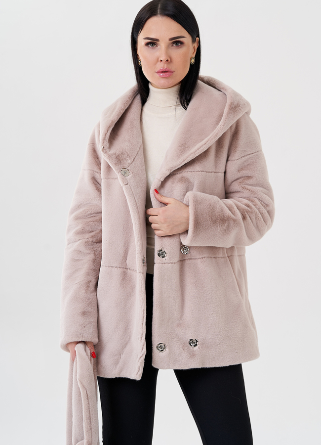 Женская куртка из искусственного меха с капюшоном модель № 23532 в рассрочку