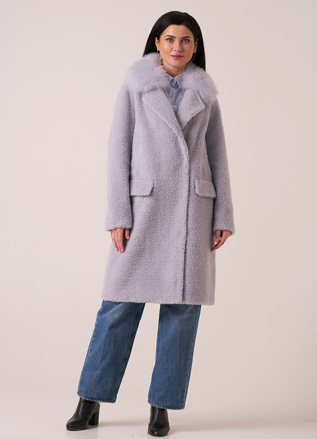 фото Пальто из овечьей шерсти с отделкой из песца модель № 88157