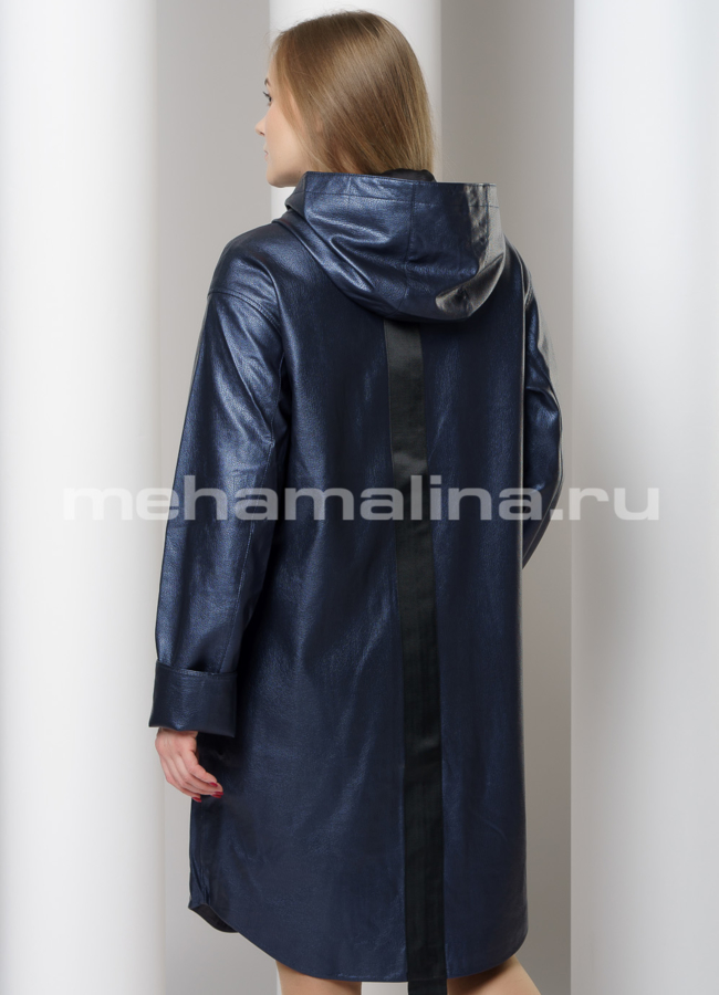 Плащ из эко кожи с капюшоном на молнии модель № 18015 в кредит