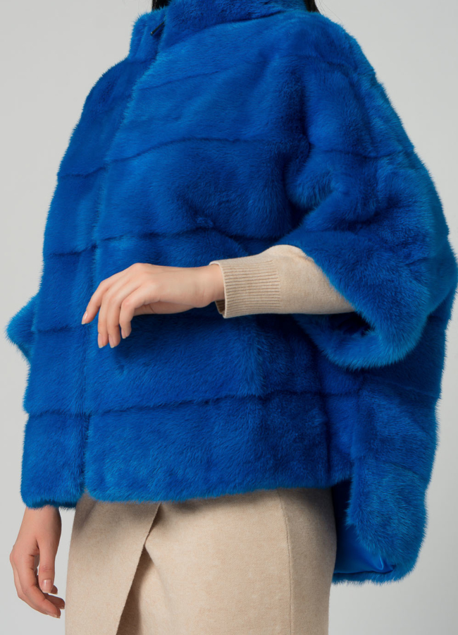 Короткая шуба на молнии синего цвета модель № 21912 универмаг малина